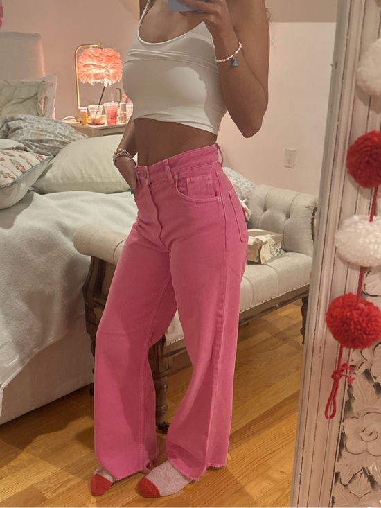 Zara Denim - Zara High-Rise Wide-Leg Jeans in Bright Pink